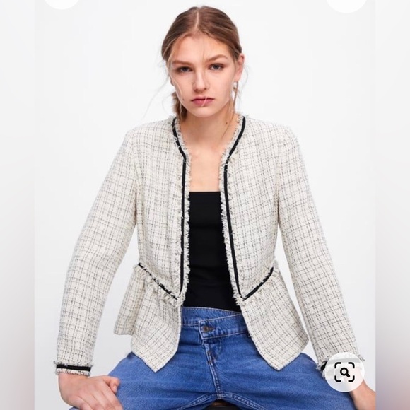 Zara Jackets & Blazers - ZARA | NWT SMALL BOUCLE FRINGE TWEED OPEN PEPLUM BLAZER